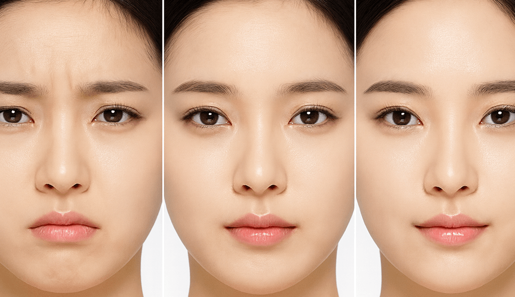 three panel comparison of face of women with fresh look
