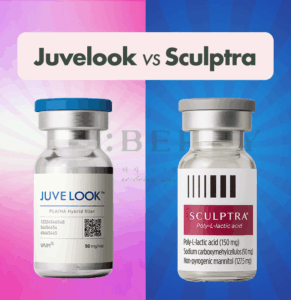 bottles of juvelook and sculptra fillers aside