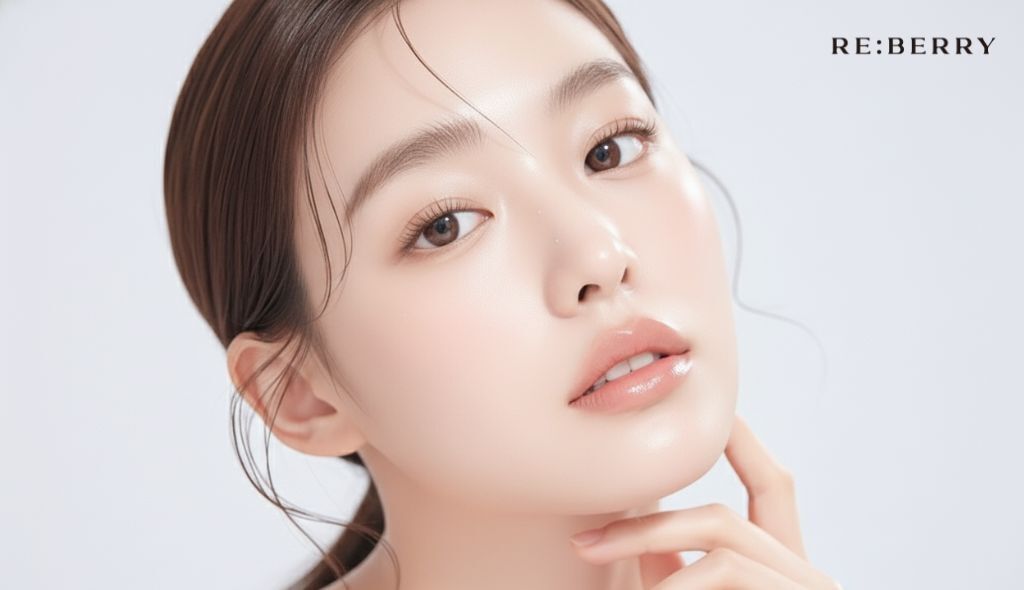 a beautiful woman with fresh skin posing with finger under chin