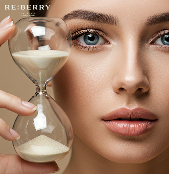 a girl with firm facial skin holding an hourglass on hand