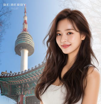 a korean girl in white dress in front of seoul tower