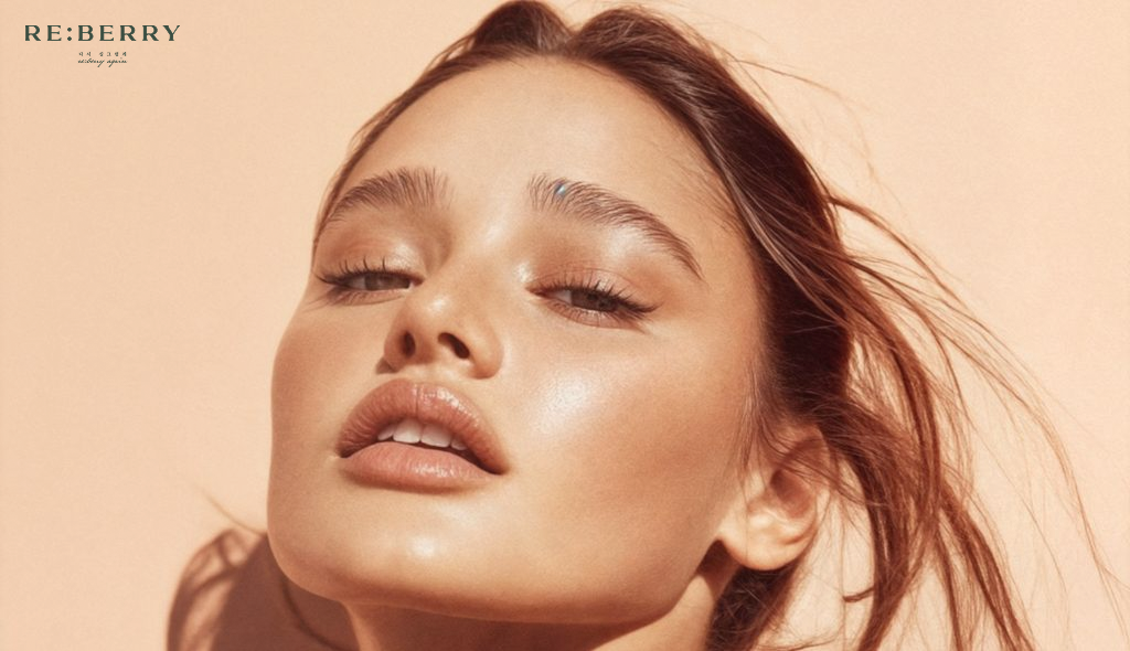 a woman with firm facial skin and defined jawline closing eyes