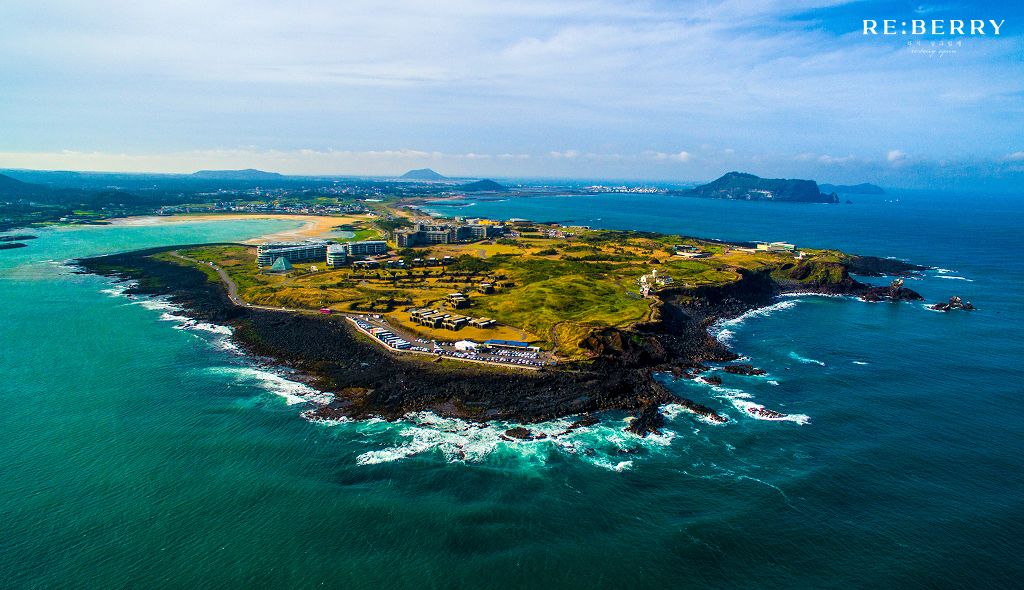 jeju island viewed from above and aside