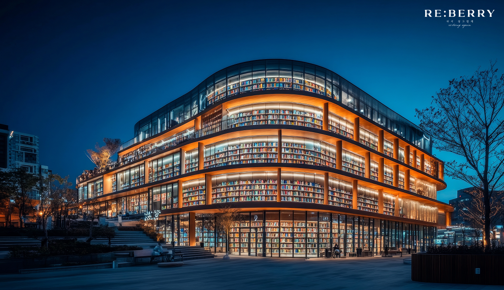 starfeld library with light at night