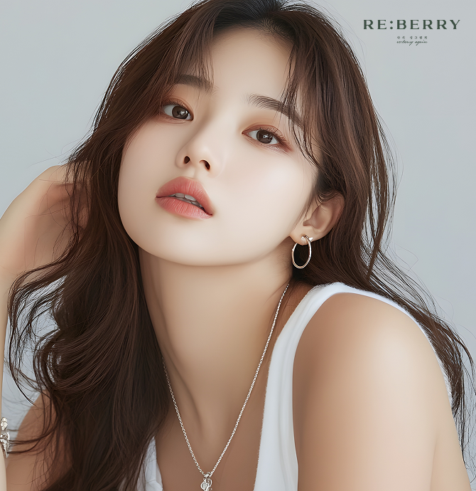 a beautiful korean model with fair white skin and silky hair posing looking at the camera