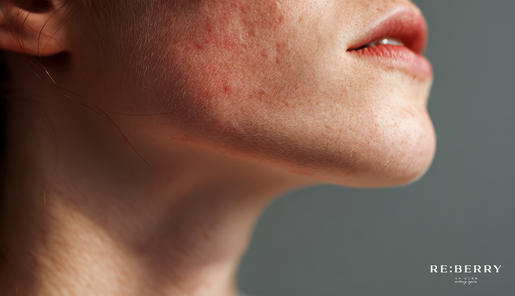 Close-up of a woman's face showing skin redness and irritation as a potential side effect of Botox