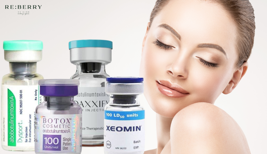 a woman and botulinum toxin of different brands