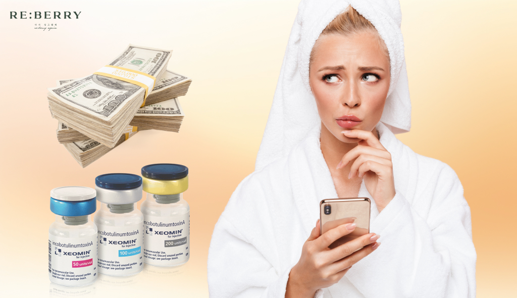 a women thinking how much does botox from a dermatologist cost beside three botox vials