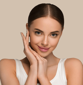 A young woman with smooth, glowing skin after facelift treatment
