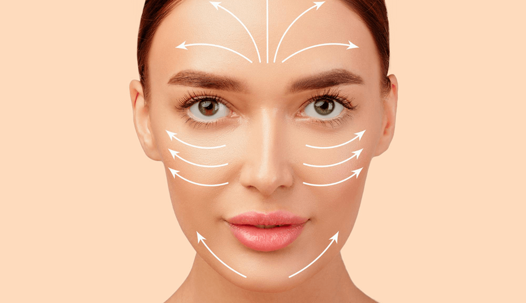 a woman with graphical lines all over the face looking forward